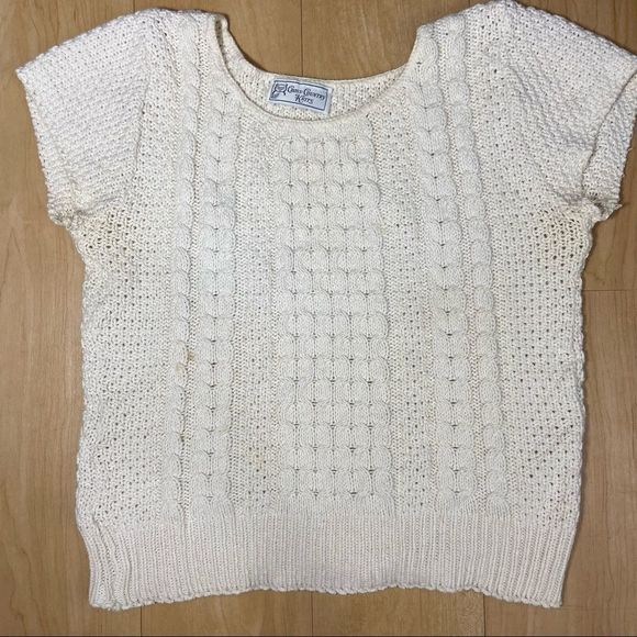 Vintage Cerulean Ivory / off white Short Sleeved Cross Country Knits Sweater top - Picture 9 of 15